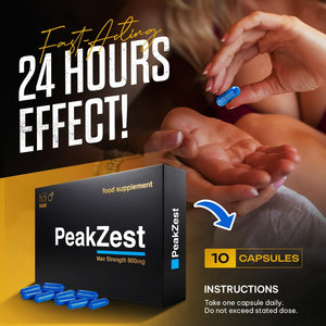 Peakzest | Maximum Strength Male Vitality Enhancer Fast Acting Supplement, Long Lasting, Exclusively for Men. Premium Herbal Blend for Performance & Endurance (10 Count)