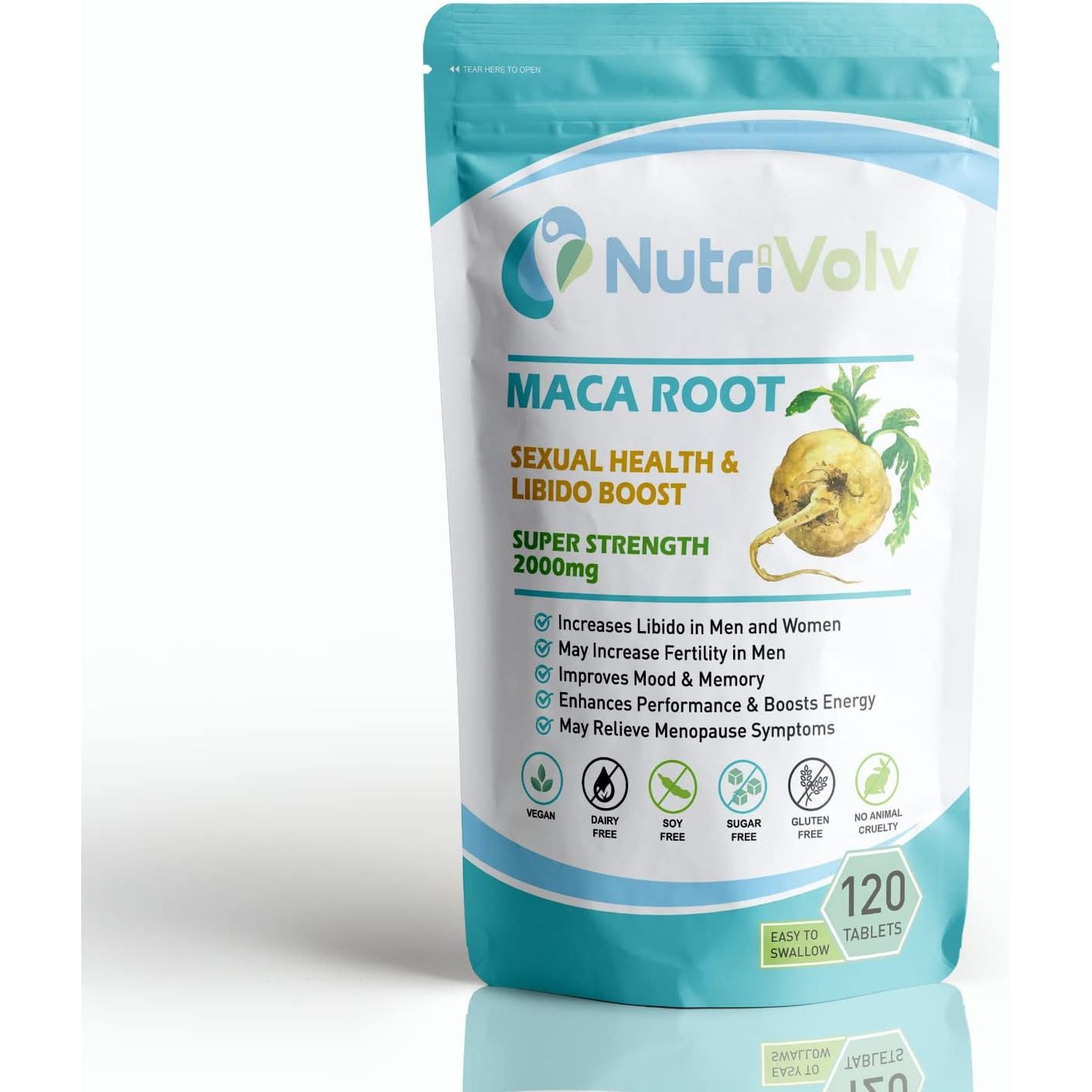 Nutrivolv Maca Root Supplement 2000Mg - High Strength Libido & Sex Drive Booster for Men & Women - Fertility, Energy, & Endurance Support - 120 Tablets