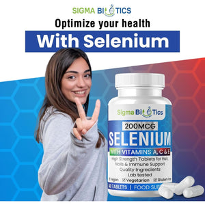 Selenium with Vitamins A, C & E - Promotes Healthy Hair, Skin & Nails - Supports the Immune System - Superior Absorption Formula - Vegan and Gluten Free - 60 Tablets for 2 Months Supply