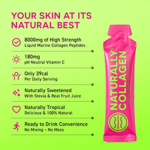 Naturally Collagen - 8000Mg of Premium Liquid Marine Collagen Supplement for Women & 180Mg Vitamin C for Healthier Skin, Hair & Nails - Clean & Natural - 15Ml Sachets - 14 Day Course - UK Made