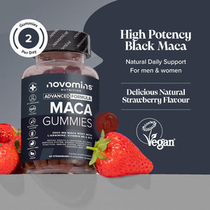 Maca Root Gummies - High Strength Alternative to Maca Powder & Maca Capsules - 2000Mg - Made from 100% Peruvian Maca Root Powder with L-Arginine, Vitamin B12 & B6-60 Count - Novomins