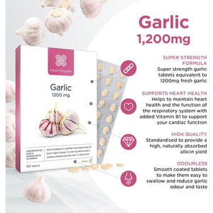 Healthspan Garlic 1,200Mg (120 Tablets) | Supports Heart Health & the Respiratory System | Maintains Normal Cholesterol Levels | Added Vitamin B1 | Odour-Controlled & Easy to Swallow | Vegetarian