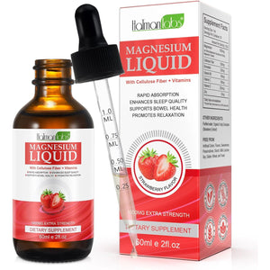 Magnesium Glycinate Liquid Drops-1000Mg Magnesium Liquid Supplement with Cellulose Fiber, Bromelain, Vitamin B6, C, D, Zinc, Magnesium Liquid Drops, Strawberry Flavor