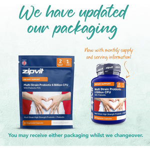 Zipvit Probiotic 6 Billion CFU with Prebiotic, Multi Strain Probiotics for Gut Health, 5 Strains Including Lactobacillus Acidophilus, 60 Vegetarian Capsules for Women & Men, 2 Month Supply