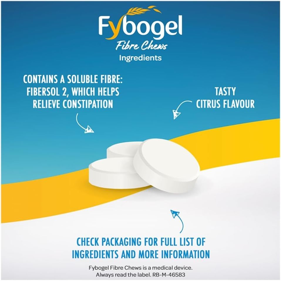 Fybogel Citrus Fibre Chews, 30 Tablets - Constipation Relief, Maintains Regularity