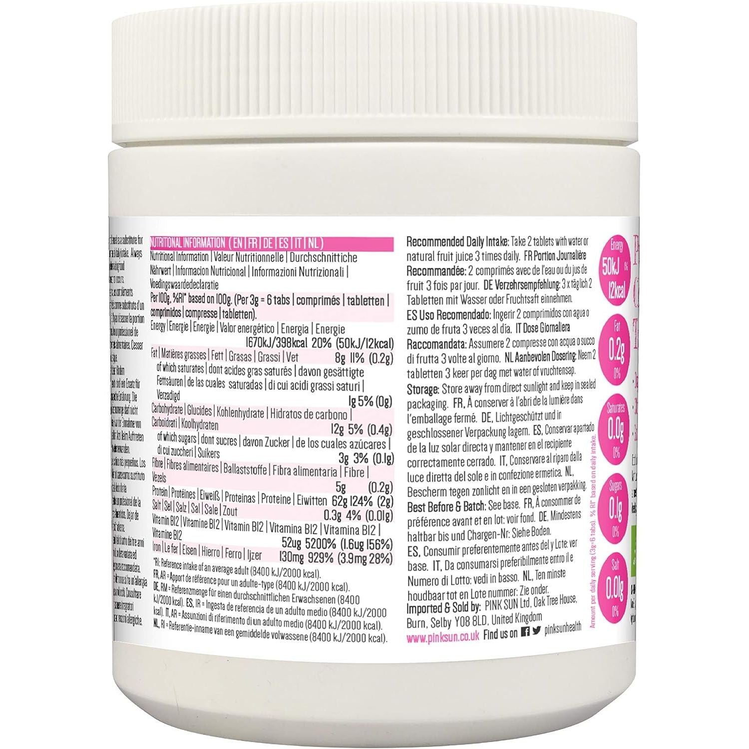 PINK SUN Organic Chlorella Tablets 500Mg X 1000 Tabs Pyrenoidosa Broken Cell Wall Cracked Gluten Free Non GMO Vegetarian Vegan Certified Organic by the Soil Association 500G Bulk Buy