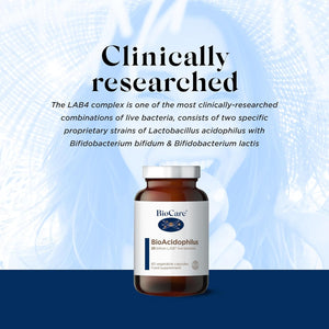 Biocare Bioacidophilus | 20 Billion LAB4 Live Bacteria | Food Supplement Suitable for Vegetarians and Vegans - 60 Capsules