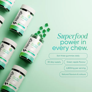 Revigr, Max 6000Mg, 90 Sea Moss Gummies, Added 500Mg Bladderwrack & 300Mg Burdock Root, Immune & Gut Support, Vegan & Sugar-Free, Green Apple Flavour (1 Month Supply)