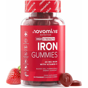 Iron Gummies with Vitamin C - 1-Month Supply - 20Mg High Strength Alternative to Iron Tablets & Drops - Supplements for Women & Men - Immune System & Energy Booster - Novomins