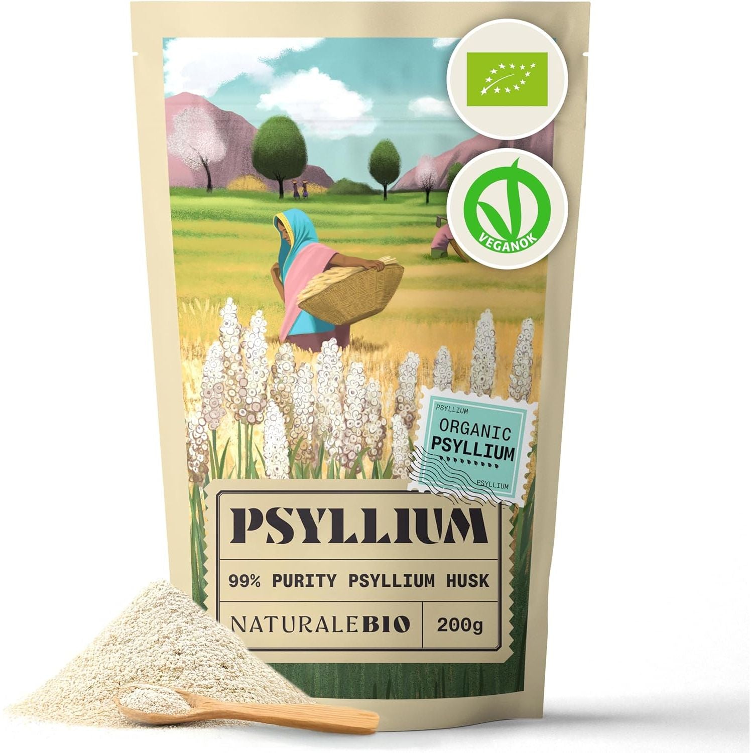 Naturalebio Organic Psyllium Husk - 99% Purity - 200G. Pure & Natural Psyllium Seed Husks, Produced in India. High in Fibre, to Be Mixed with Water, Beverages, & Juices, Vegetarian & Vegan.
