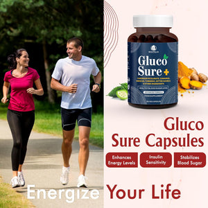 Biovitalia Gluco Sure+ Blood Sugar Control Supplement Capsules with Chromium Picolinate Cinnamon Bitter Gourd Hibiscus for Healthy Blood Sugar Levels Vegan Glucose Support Supplement - 60 Capsules