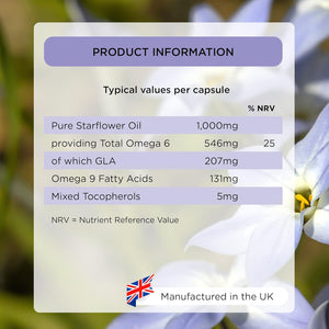 Starflower Oil 1,000Mg (90 Capsules) | Healthspan | Richest Source of Gamma-Linolenic Acid (GLA) | Women'S Health | 207Mg GLA & 131Mg Omega 9 Fatty Acids per Capsule | Vegan