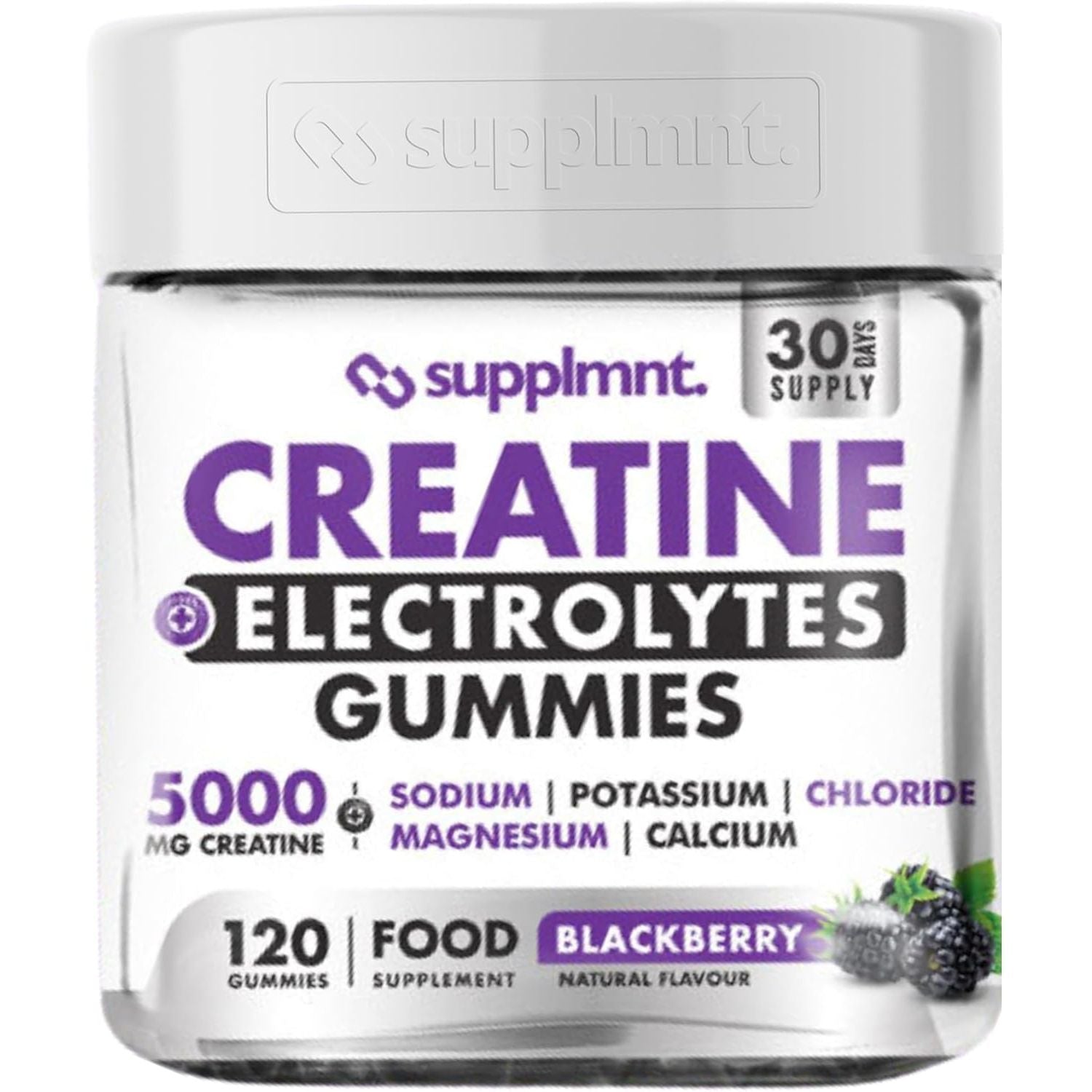 Supplmnt. Creatine Gummies with Electrolytes, 5000Mg Creatine Monohydrate, Blackberry Flavour, 120 Gummies – Vegan, Gluten-Free, Non-Gmo – Food Supplement – 30-Day Supply