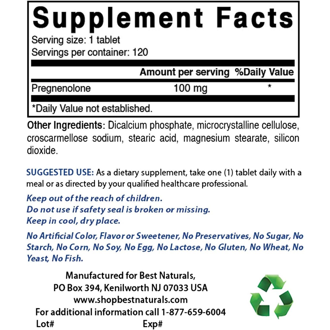 Best Naturals Pregnenolone 100 Mg 120 Tablets (120 Count (Pack of 1))