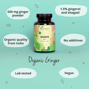 Vegavero Organic Ginger Capsules | 650 Mg Root Powder | NO Additives | Lab-Tested | 120 Units | Vegan