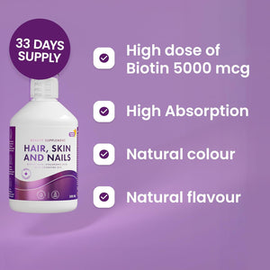 Swedish Nutra - Hair, Skin & Nails Liquid Supplement - Pack of 500 Ml, 33 Day Supply | plus Collagen, Biotin, Vitamins, MSM, Hyaluronic Acid & Coq10 | Gluten Free | 100% Natural Orange Flavour