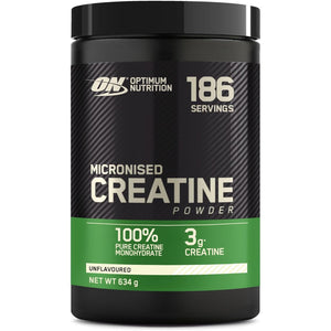 Optimum Nutrition Micronised Creatine Powder, 100% Pure Creatine Monohydrate Powder for Performance and Muscle Power, Unflavoured Shake, 186 Servings, 634 G