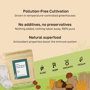 Nutricraft Organic Four Mushroom Blend Powder - 500G - Lion'S Mane, Reishi, Cordyceps, Chaga, Vegan, Immune Support, Energy & Brain Health, No Additives or Preservatives