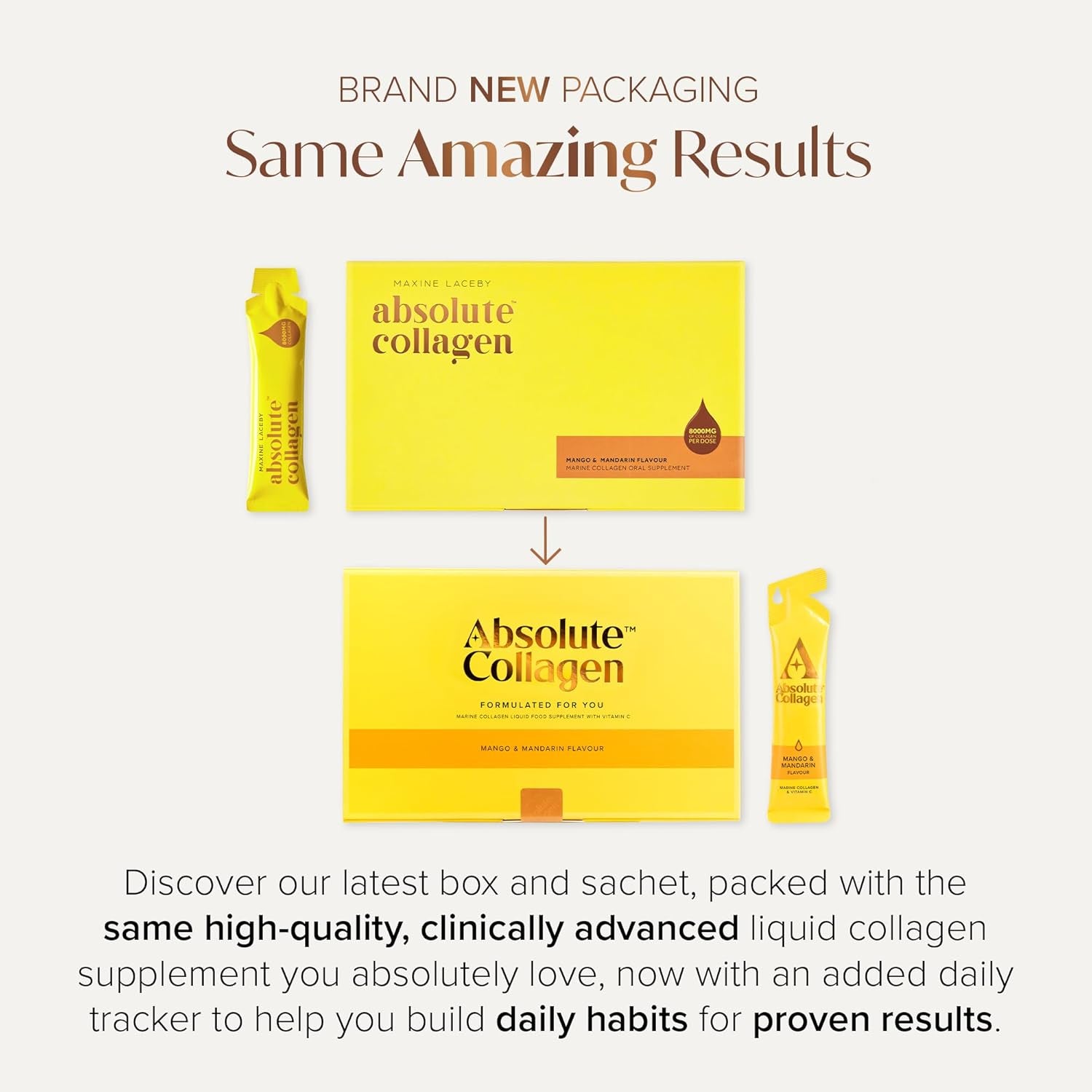 Absolute Collagen Marine Liquid Collagen Supplement for Women, 8000Mg High-Strength Collagen with Vitamin C, Sugar-Free, for Skin, Hair & Nails, Mango & Mandarin Flavour, 14 Sachets per Box