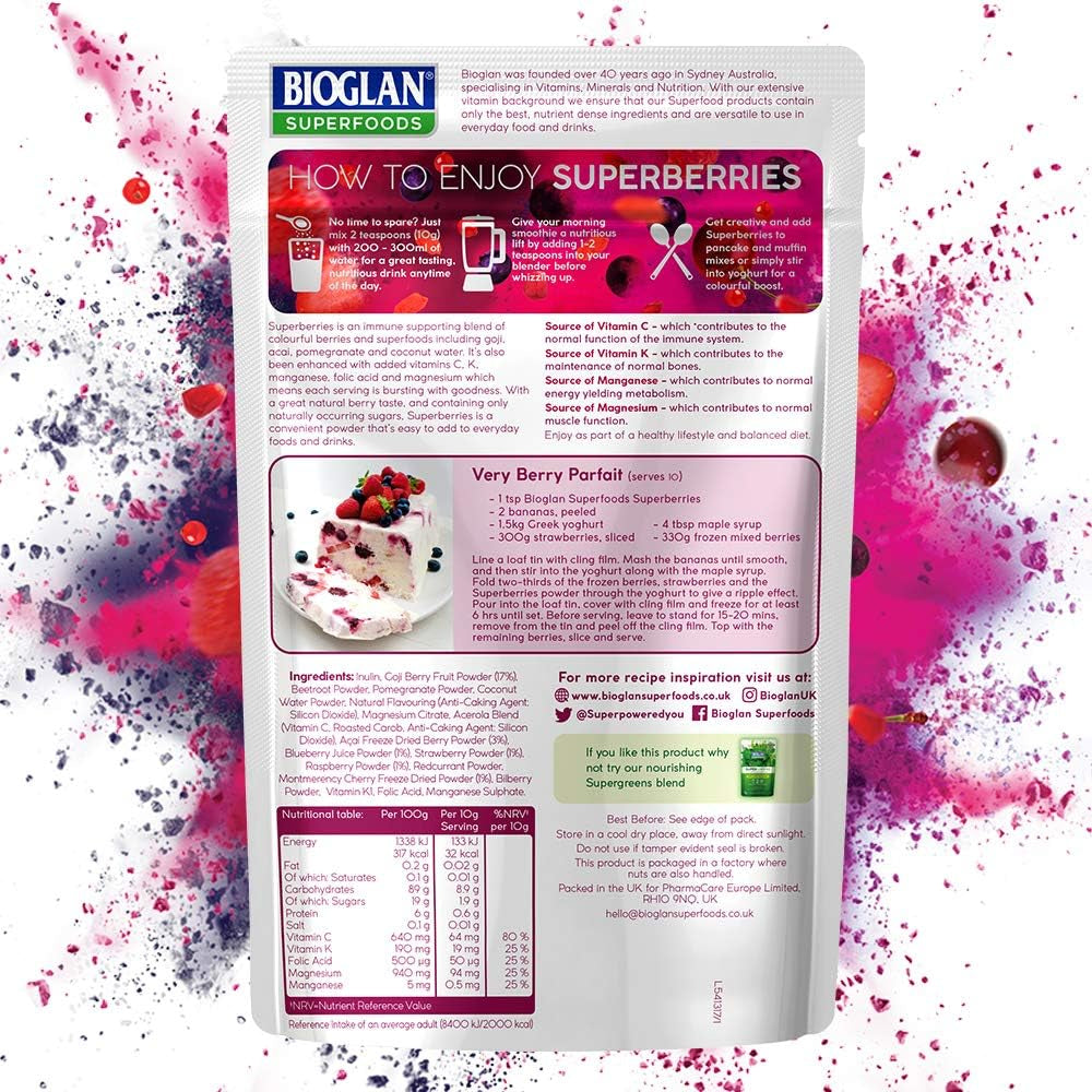 Bioglan Superfoods Superberries | Vitamin C | Manganese | 70G, Red, Pack of 1