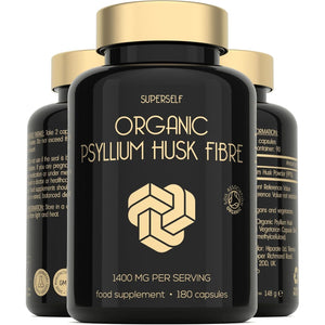 Organic Psyllium Husks Capsules 1400Mg - Fibre Supplement for Men & Women - Pure Psyllium Husk Powder - 180 Tablets - High in Soluble Fiber - Certified Organic - Natural Prebiotic from Ispaghula Husk