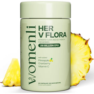 Prebiotics & Probiotics for Women - 26 Billion CFU Flora with Cranberry, Vitamin C & Pineapple | Bio Cultures for Women'S Intimate Flora & Gut Health | 60 Vegan Capsules | Her V Flora by Womenli