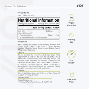 Sea Kelp Extract 2520Mg Tablets - 500Μg Natural Iodine - 180 Vegan Tablets (6 Months Supply) - High Strength 30:1 Ascophyllum Nodosum Extract - Resealable and Recyclable Pouch by Alpha01