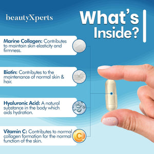 Marine Collagen Capsules | with Biotin, Hyaluronic Acid & Vitamin C | High Strength Pure Collagen Peptides Supplements for Women and Men | 60 Capsules (Not Tablets or Powder)