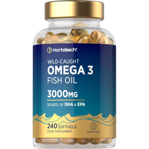 Omega 3 Capsules High Strength Fish Oil | 3000Mg | 240 Count | Wild-Caught Fatty Acid Supplement Providing 432Mg of EPA and 288Mg of DHA | by Horbaach