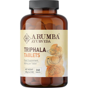 Arumba Ayurveda Triphala Tablets 240 Tablets, 500 Mg per Tablet, Made with Pure Amalaki Powder, Haritaki Powder, Bibhitaki Powder