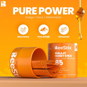 Beestix Pure Himalayan Shilajit Honey Sticks with Organic Honey & Cinnamon | 85+ Trace Minerals for Energy, Focus & Performance Support for Men & Women | 75%+ Fulvic Acid | 30 Sticks