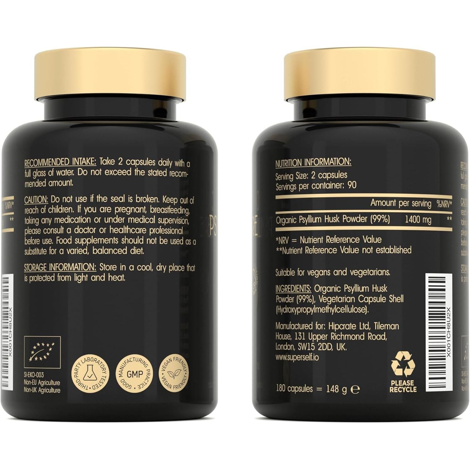 Organic Psyllium Husks Capsules 1400Mg - Fibre Supplement for Men & Women - Pure Psyllium Husk Powder - 180 Tablets - High in Soluble Fiber - Certified Organic - Natural Prebiotic from Ispaghula Husk