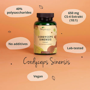 Vegavero Cordyceps Sinensis 6500 Mg | 10:1 Mushroom Extract | 4-Month Supply | 40% Polysaccharides | NO Additives | Lab-Tested | Vegan