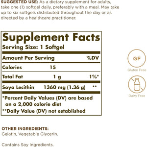 Solgar Soya Lecithin 1360 Mg Softgels - Pack of 100 - Supports Cell Membrane Structure - Wheat,Gluten and Diary Free (Packing May Vary)