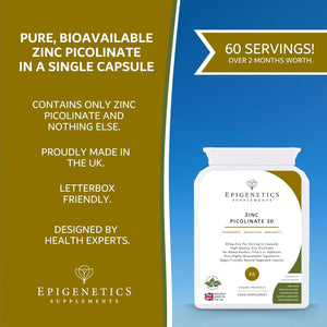 Zinc Picolinate 30 | 30Mg Zinc Supplements for Men & Women | High Strength Mineral Supplement | 2 Months Supply, 60 Vegan Capsules, Made in UK