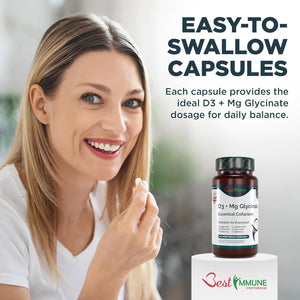 Best Immune, Magnesium Glycinate 400Mg D3 1000IU Essential Cofactors Complex Premium Quality 100 Vegetarian Capsules Highest Bioavailability