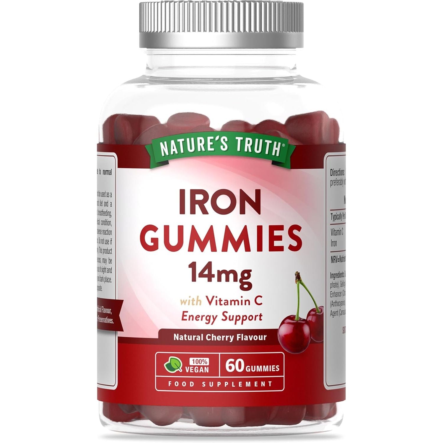 Iron Gummies with Vitamin C | 14Mg High Strength Iron Supplement | Natural Cherry Flavour | 60 Gummies | Vegan | for Men & Women | Nature'S Truth