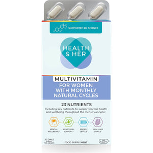 Health & Her Multivitamin for Women with Monthly Natural Cycles - Supplements for Women - Nutrition and Wellbeing Support for Menstrual Cycle - 1 Month Supply, 60 Tablets - Vegan & Gluten Free