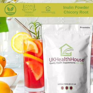 Ukhealthhouse Prebiotic Inulin Fibre Powder High Grade Supplement Premium Chicory Root 100% Pure Inulin Highly Soluble Fructo Oligosaccharide (FOS) (100G)
