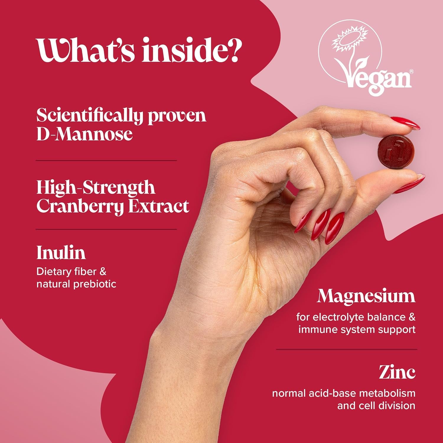 Cranberry & D Mannose Gummies - Urinary Tract Health & Bladder Control - Vegan - Alternative to Cranberry Tablets, Juice, or D Mannose Powder - Inulin, Magnesium - 60 Gummies - Novomins