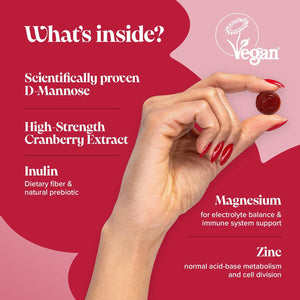 Cranberry & D Mannose Gummies - Urinary Tract Health & Bladder Control - Vegan - Alternative to Cranberry Tablets, Juice, or D Mannose Powder - Inulin, Magnesium - 60 Gummies - Novomins