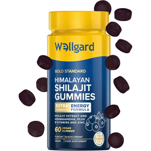 Wellgard Himalayan Shilajit Gummies – Formulated with Ashwagandha, B-Vitamins, and Zinc, Vegan