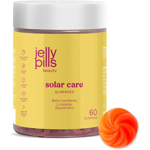 Jelly Pills® Beta Carotene Gummies with Lycopene, Copper and Vitamins A, C and E - No Sugar Added - 60 Strawberry Flavoured Vegan Gummies to Accelerate Your Skin'S Tanning Process