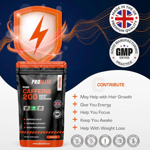 Caffeine 200Mg 120 Vegan Tablets | Energy Boost & Exercise Support Pre Workout Weight Loss | Improve Focus & Alertness | Vegan UK Made | Better than Caffeine Gels Gummies Capsules by PROELITE