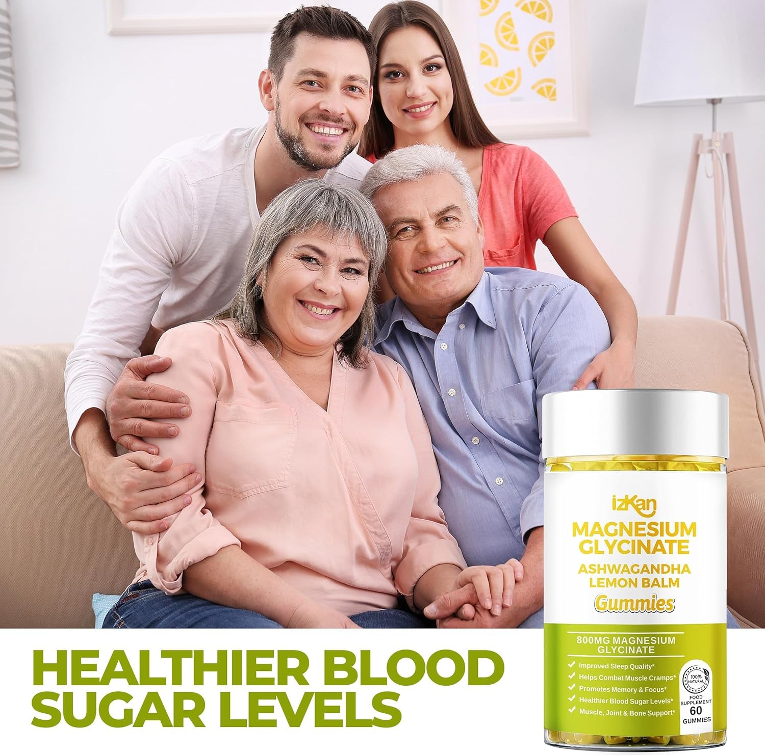 Magnesium Glycinate Gummies 800Mg - Sugar Free Magnesium Supplement with Ashwagandha, Lemon Balm Extract & Coq10 for Calm Mood & Muscle, Sleep Support - 60 Gummies (Pineapple Flavor) (1)