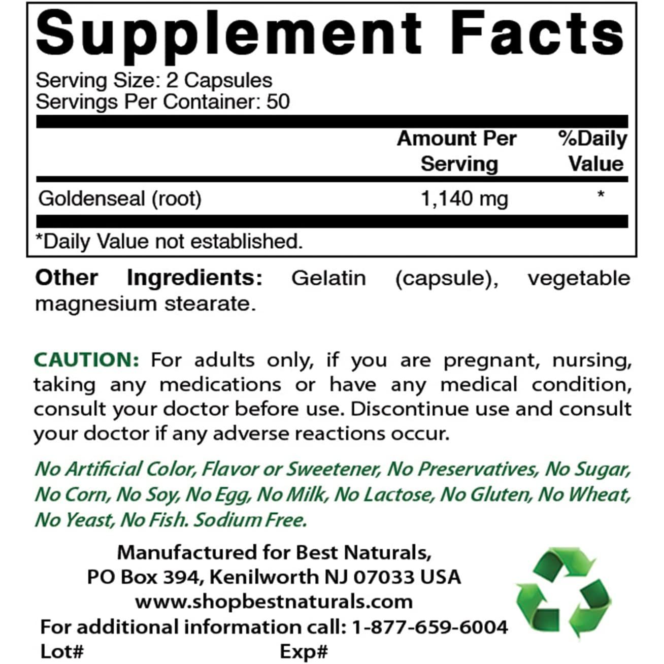 Best Naturals Goldenseal Root 570 Mg 100 Capsules (100 Count (Pack of 1))