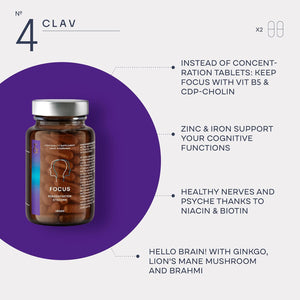 N°4 Focus - Nootropics Brain Supplement - with Lions Mane, Ginseng and Ginkgo Biloba, Bacopa Monnieri, CDP Choline, Vitamin B Complex - Cognitive Enhancer for Concentration & Memory - 60 Capsules