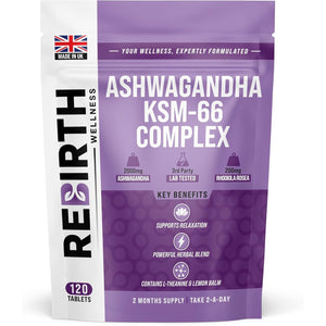 Ashwagandha High Strength KSM 66 Complex - 2000Mg Enhanced with Rhodiola Rosea, L Theanine & Lemon Balm for Sleep Aid & Calm - 120 Ashwagandha KSM 66 Tablets - Vegan Supplement, Made in UK
