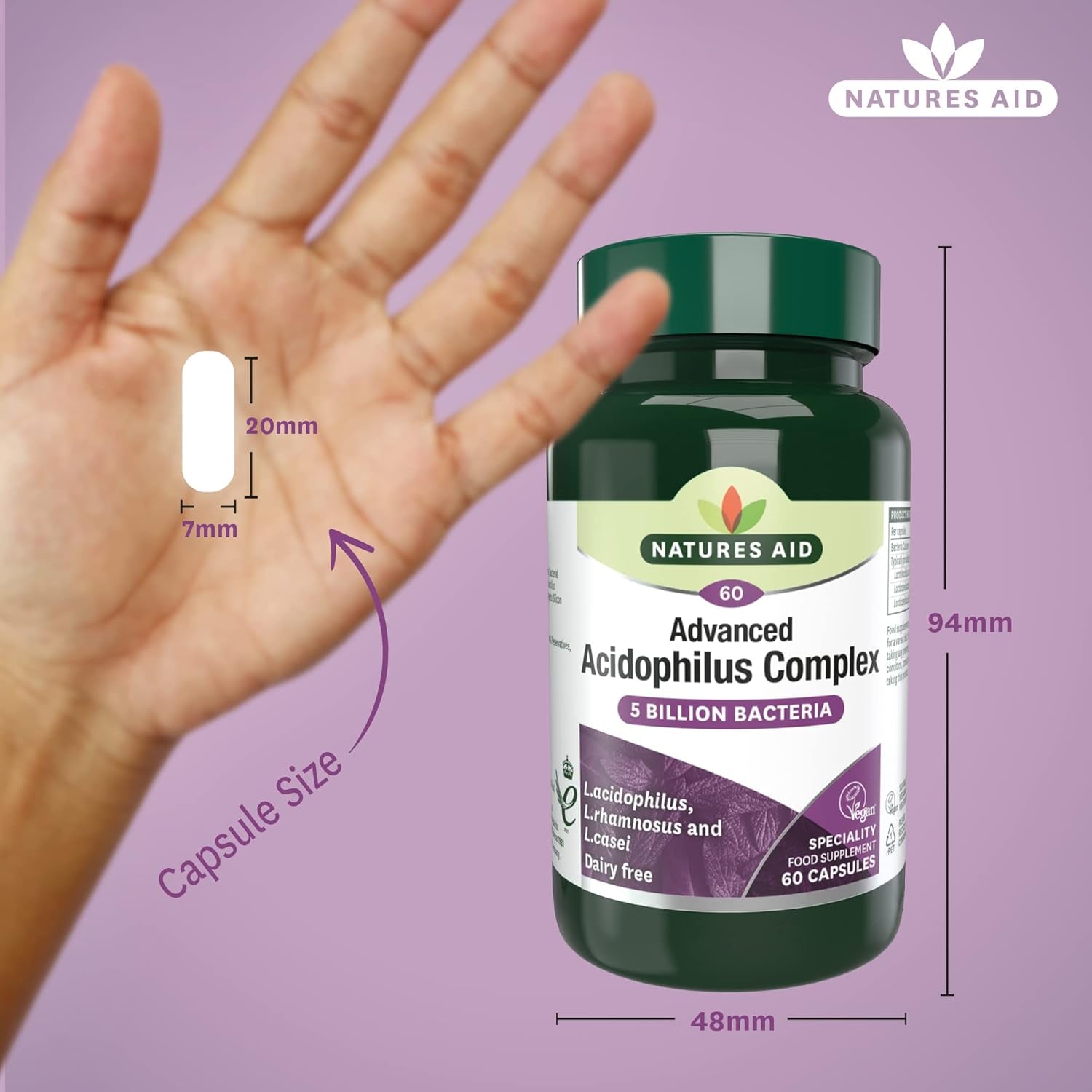 Natures Aid Acidophilus Complex 5 Billion CFU – High Strength Probiotic Supplement 5 Billion Live Bacteria – Supports Digestive Health & Gut Flora – Vegan, Gluten Free, Non-Gmo – 60 Capsules