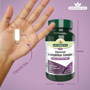 Natures Aid Acidophilus Complex 5 Billion CFU – High Strength Probiotic Supplement 5 Billion Live Bacteria – Supports Digestive Health & Gut Flora – Vegan, Gluten Free, Non-Gmo – 60 Capsules
